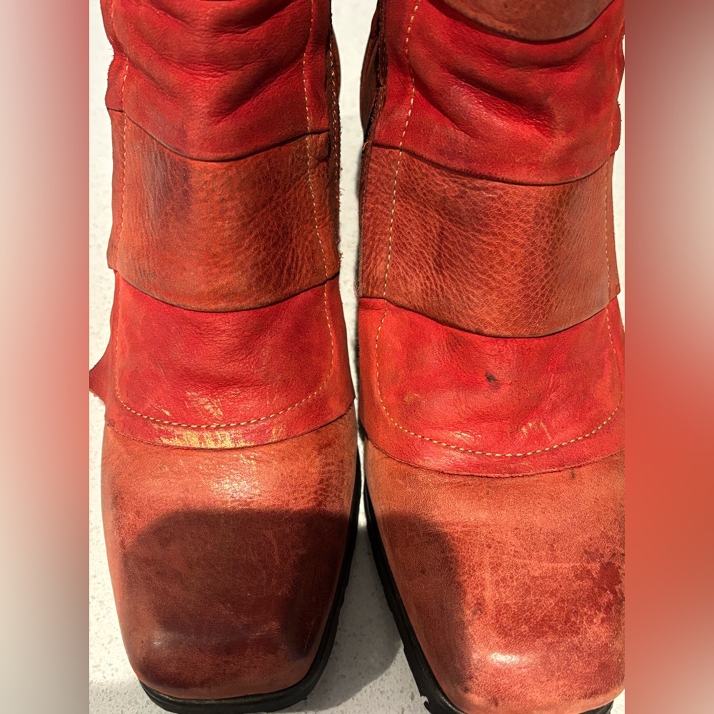 Red Leather Ankle Boots - Picture 5 of 8